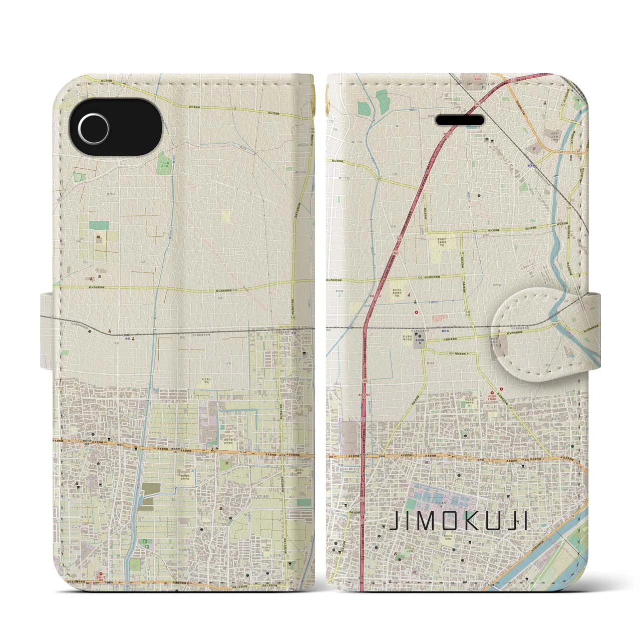 【甚目寺(愛知県)】地図柄iPhoneケース(手帳タイプ)ナチュラル・iPhone SE(第3 / 第2世代) / 8 / 7 / 6s / 6 用