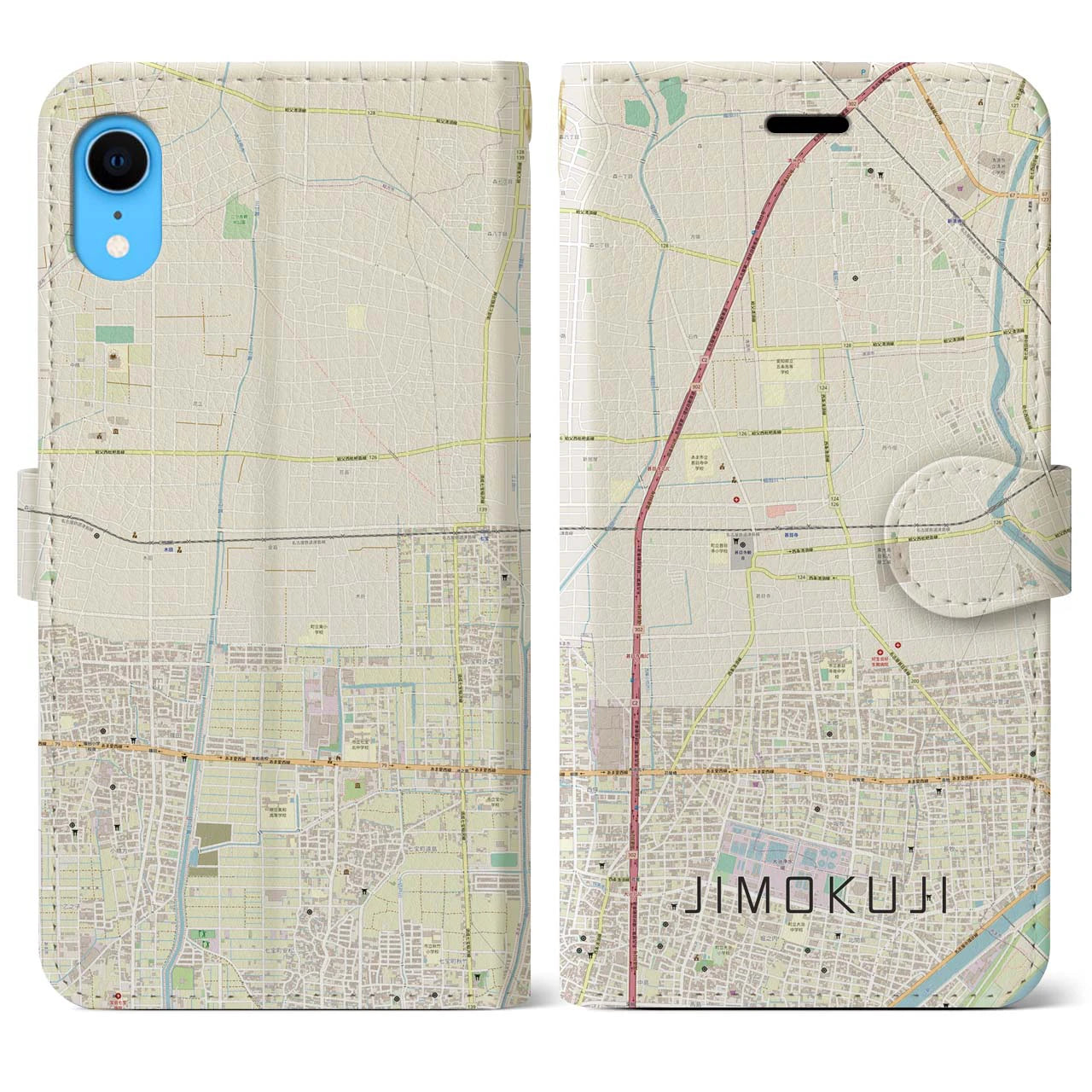 【甚目寺(愛知県)】地図柄iPhoneケース(手帳タイプ)ナチュラル・iPhone XR 用