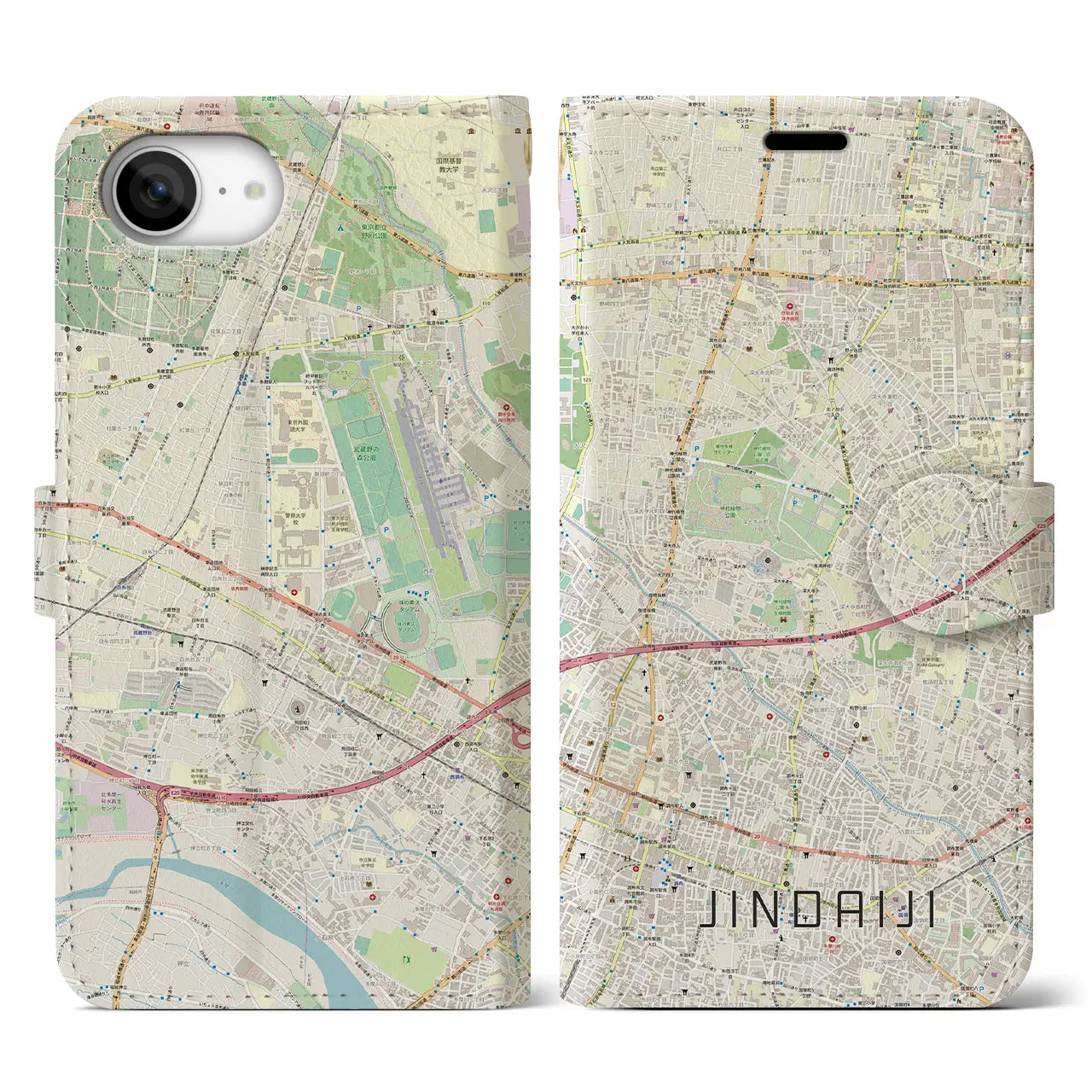 【深大寺(東京都)】地図柄iPhoneケース(手帳タイプ)