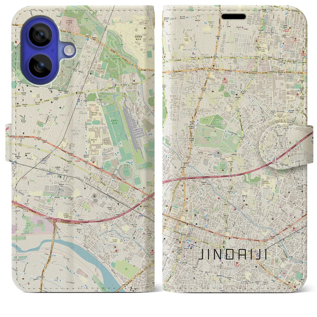 【深大寺(東京都)】地図柄iPhoneケース(手帳タイプ)ナチュラル・iPhone 16 Pro Max 用