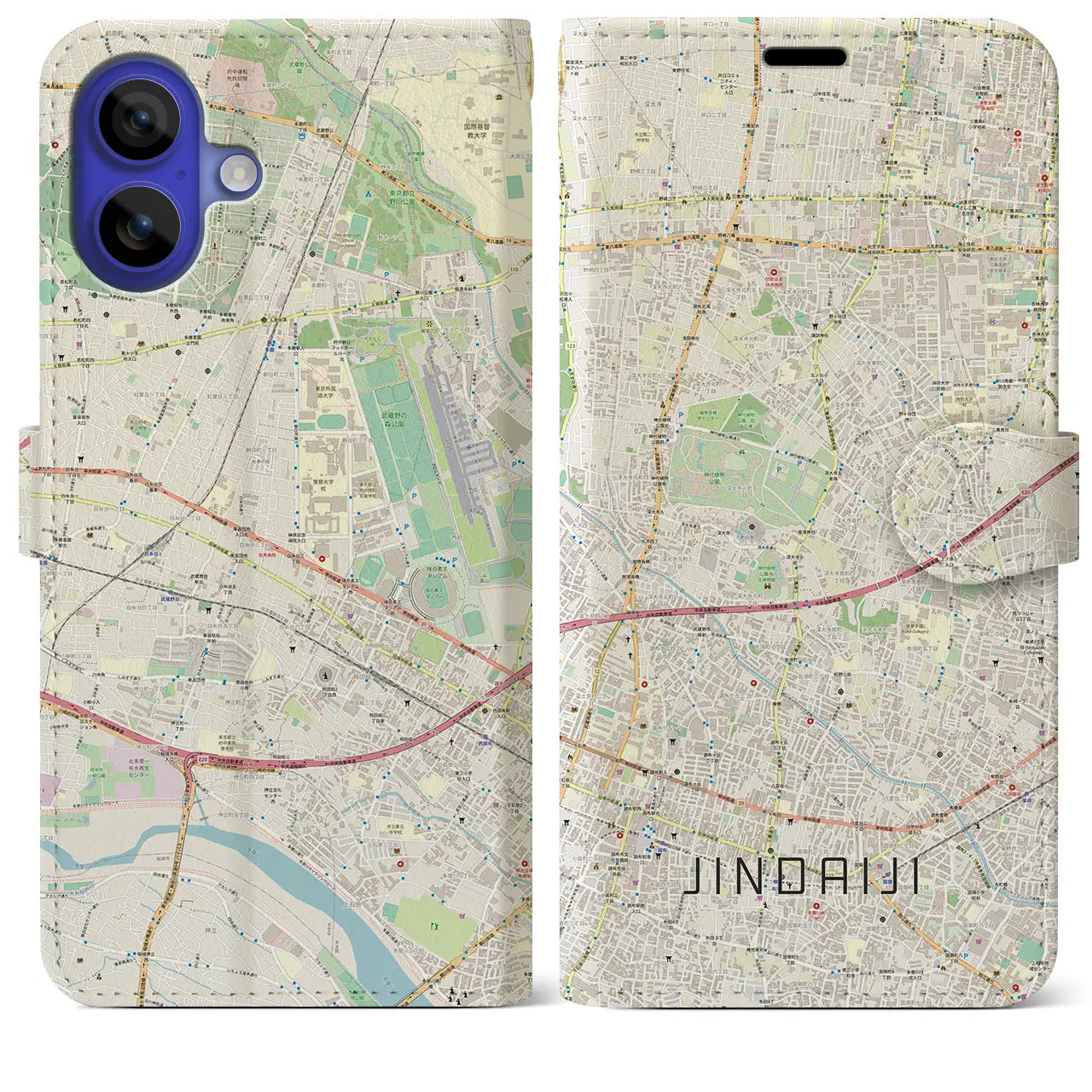 【深大寺(東京都)】地図柄iPhoneケース(手帳タイプ)ナチュラル・iPhone 16 Pro Max 用