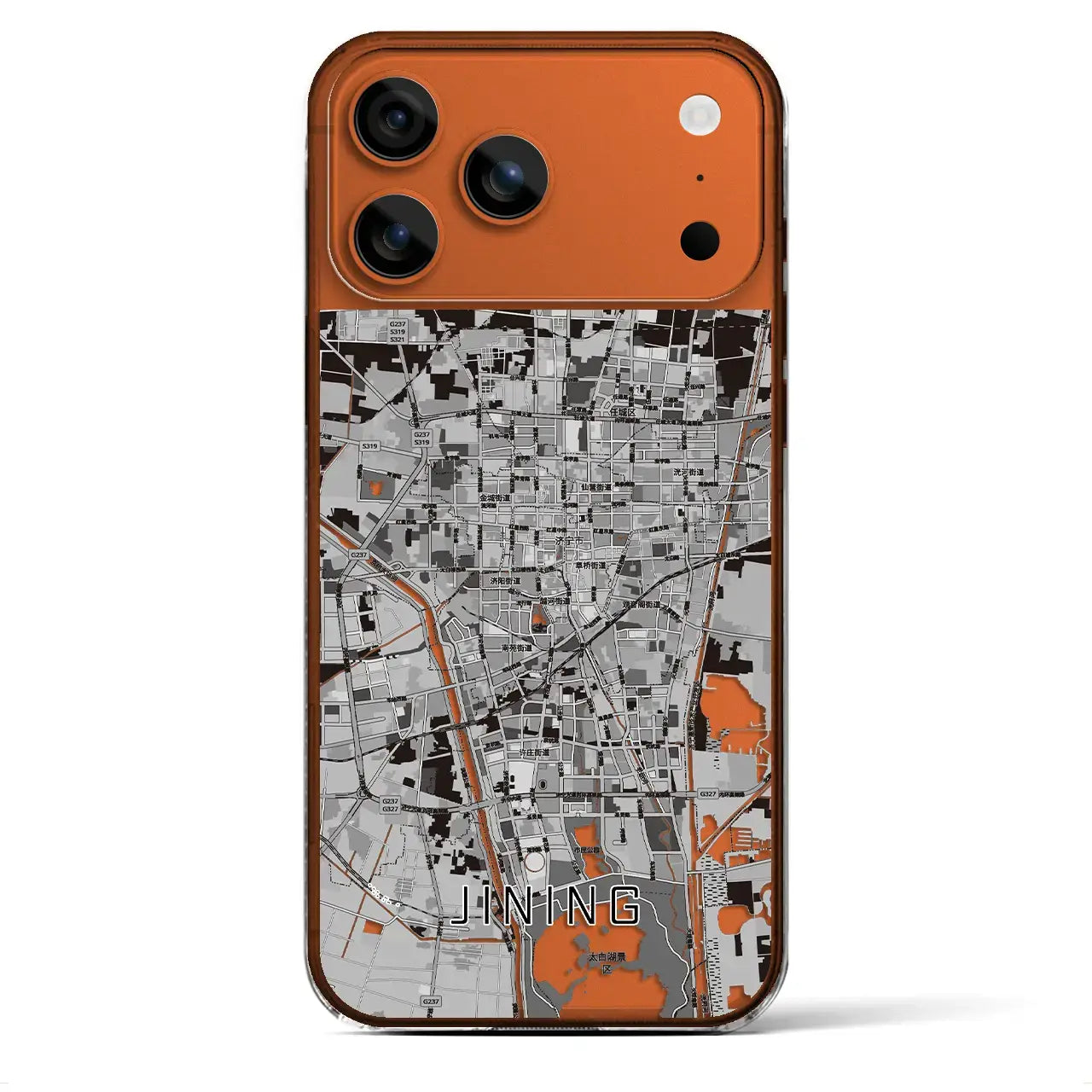 【済寧(中華人民共和国)】地図柄iPhoneケース(クリアタイプ)モノトーン・iPhone 17 Pro Max 用