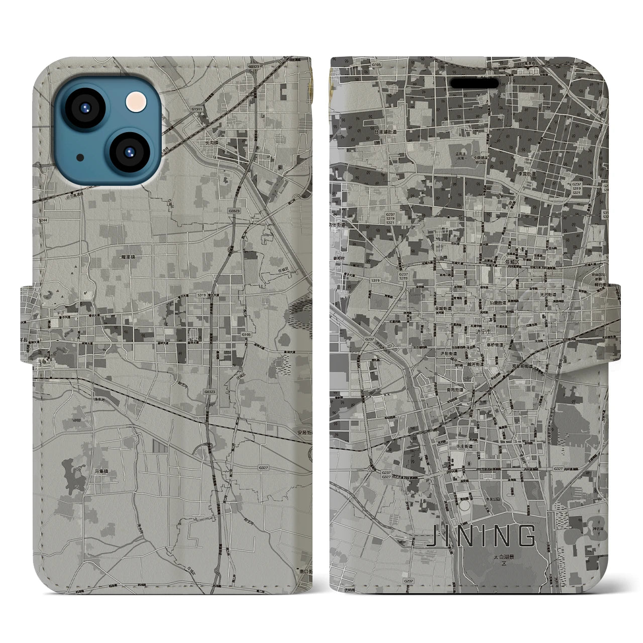 【済寧(中華人民共和国)】地図柄iPhoneケース(手帳タイプ)