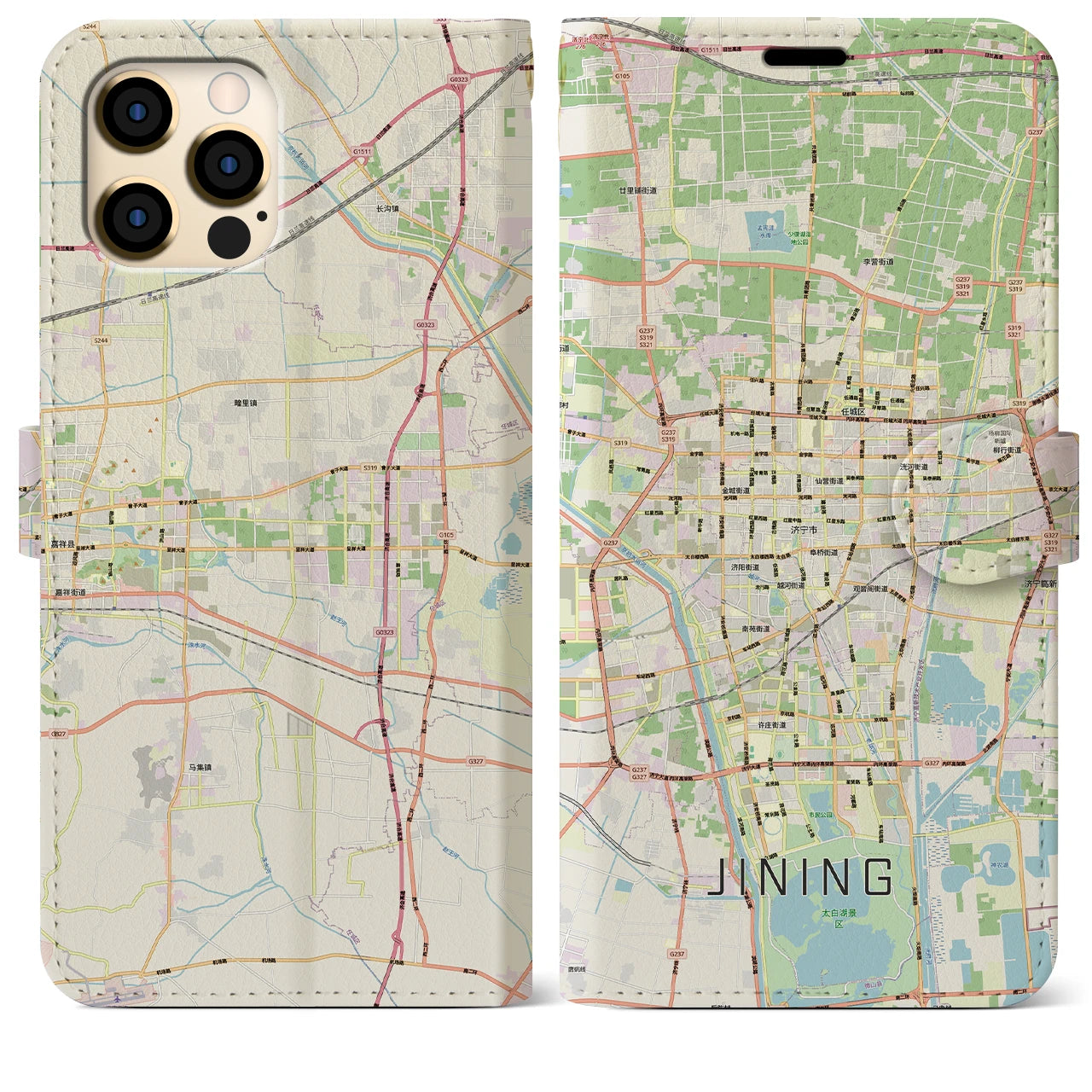 【済寧(中華人民共和国)】地図柄iPhoneケース(手帳タイプ)