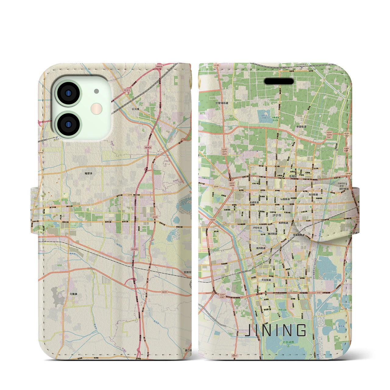 【済寧(中華人民共和国)】地図柄iPhoneケース(手帳タイプ)