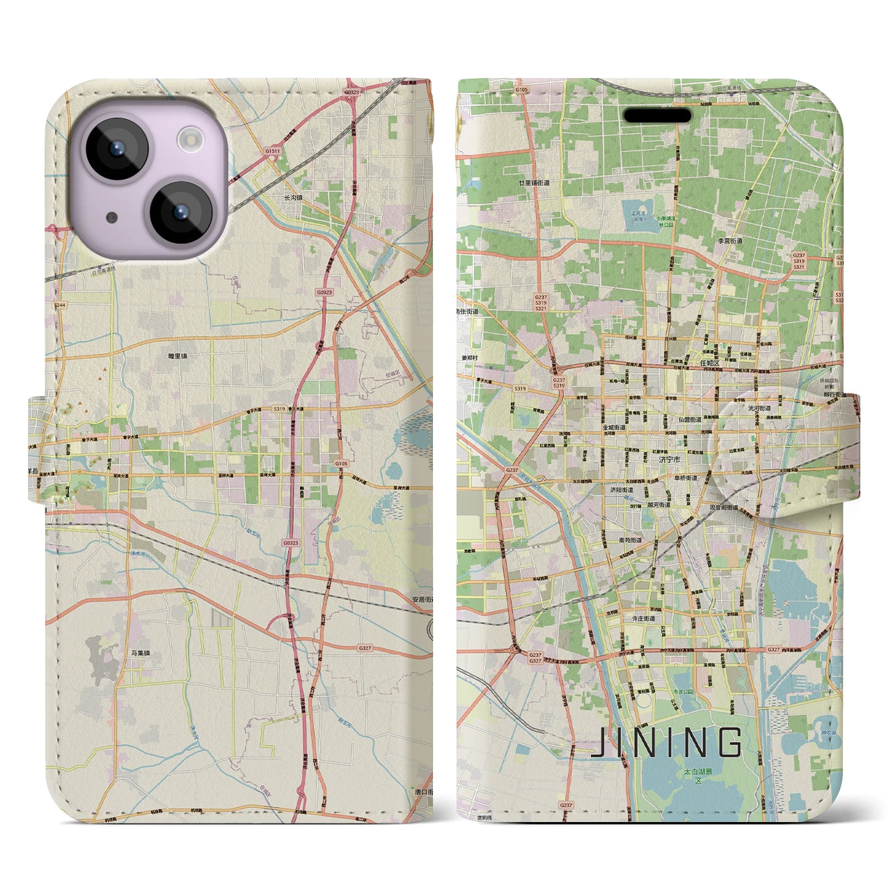 【済寧(中華人民共和国)】地図柄iPhoneケース(手帳タイプ)