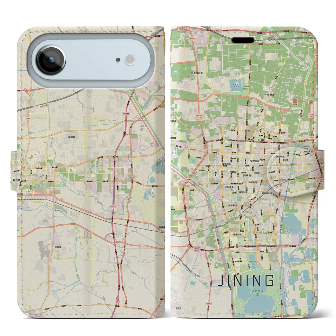 【済寧(中華人民共和国)】地図柄iPhoneケース(手帳タイプ)モノトーン・iPhone 17 Pro Max 用