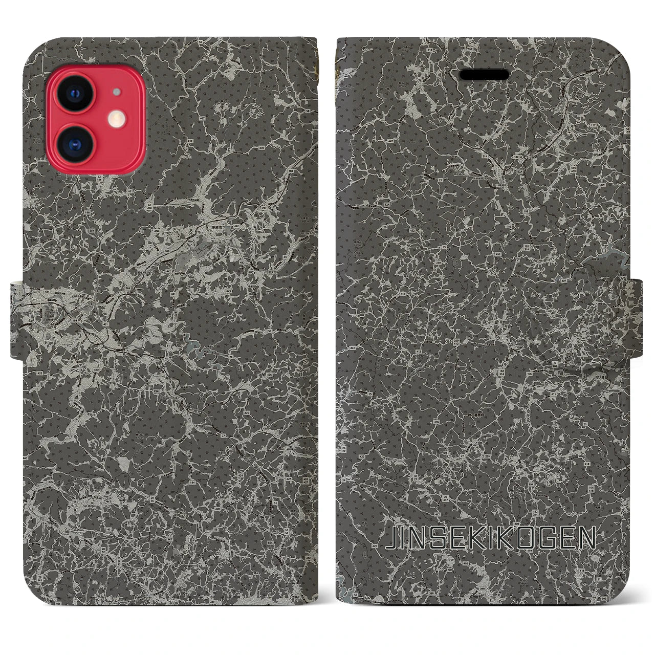 【神石高原(広島県)】地図柄iPhoneケース(手帳タイプ)モノトーン・iPhone 11 用