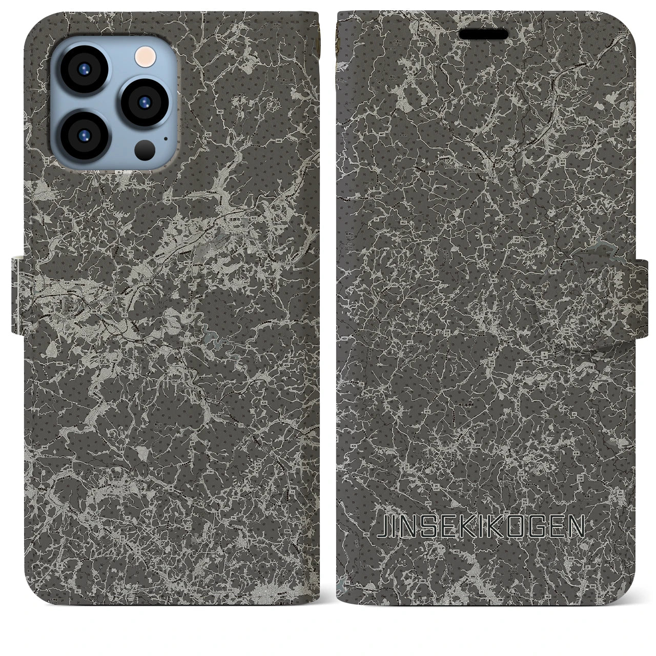 【神石高原(広島県)】地図柄iPhoneケース(手帳タイプ)モノトーン・iPhone 13 Pro Max 用