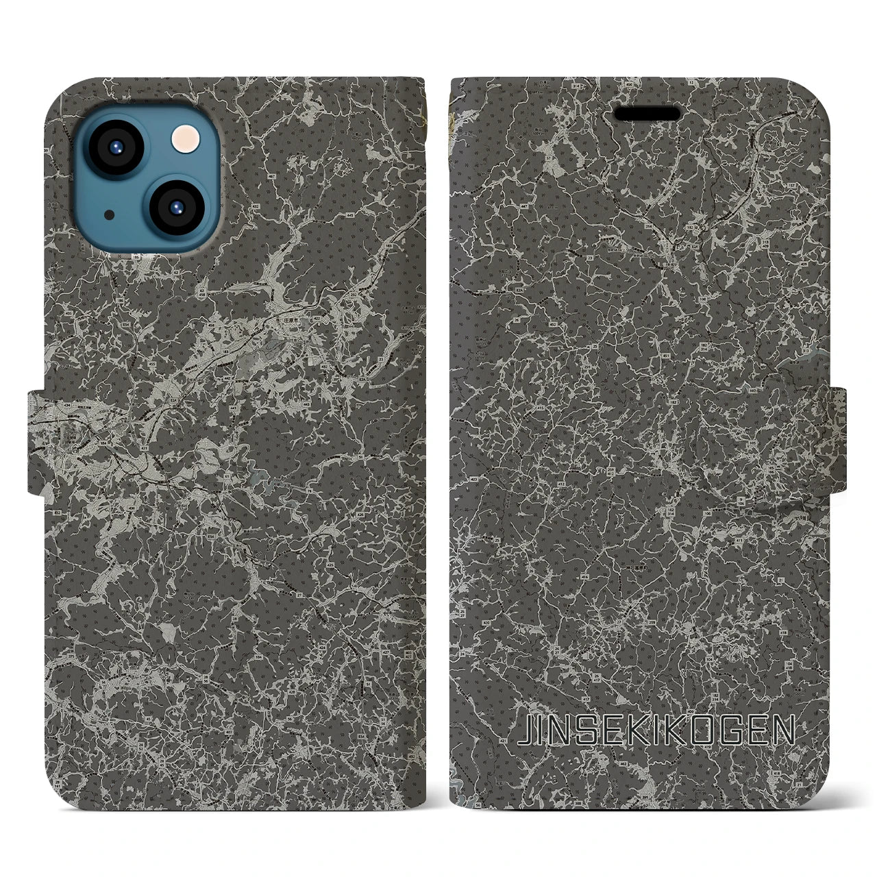 【神石高原(広島県)】地図柄iPhoneケース(手帳タイプ)モノトーン・iPhone 13 用