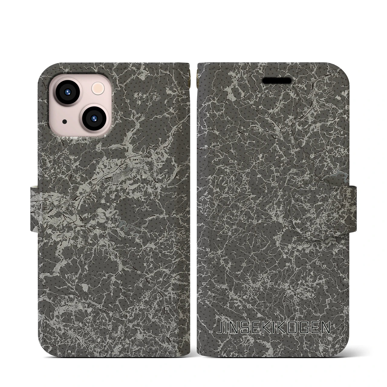 【神石高原(広島県)】地図柄iPhoneケース(手帳タイプ)モノトーン・iPhone 13 mini 用