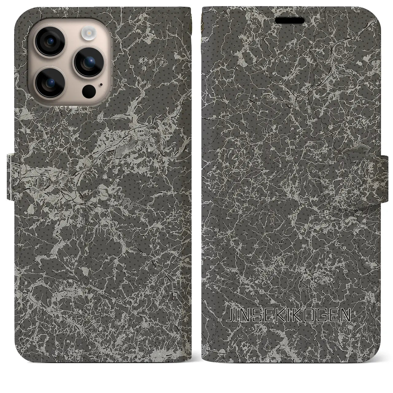 【神石高原(広島県)】地図柄iPhoneケース(手帳タイプ)モノトーン・iPhone 16 Plus 用