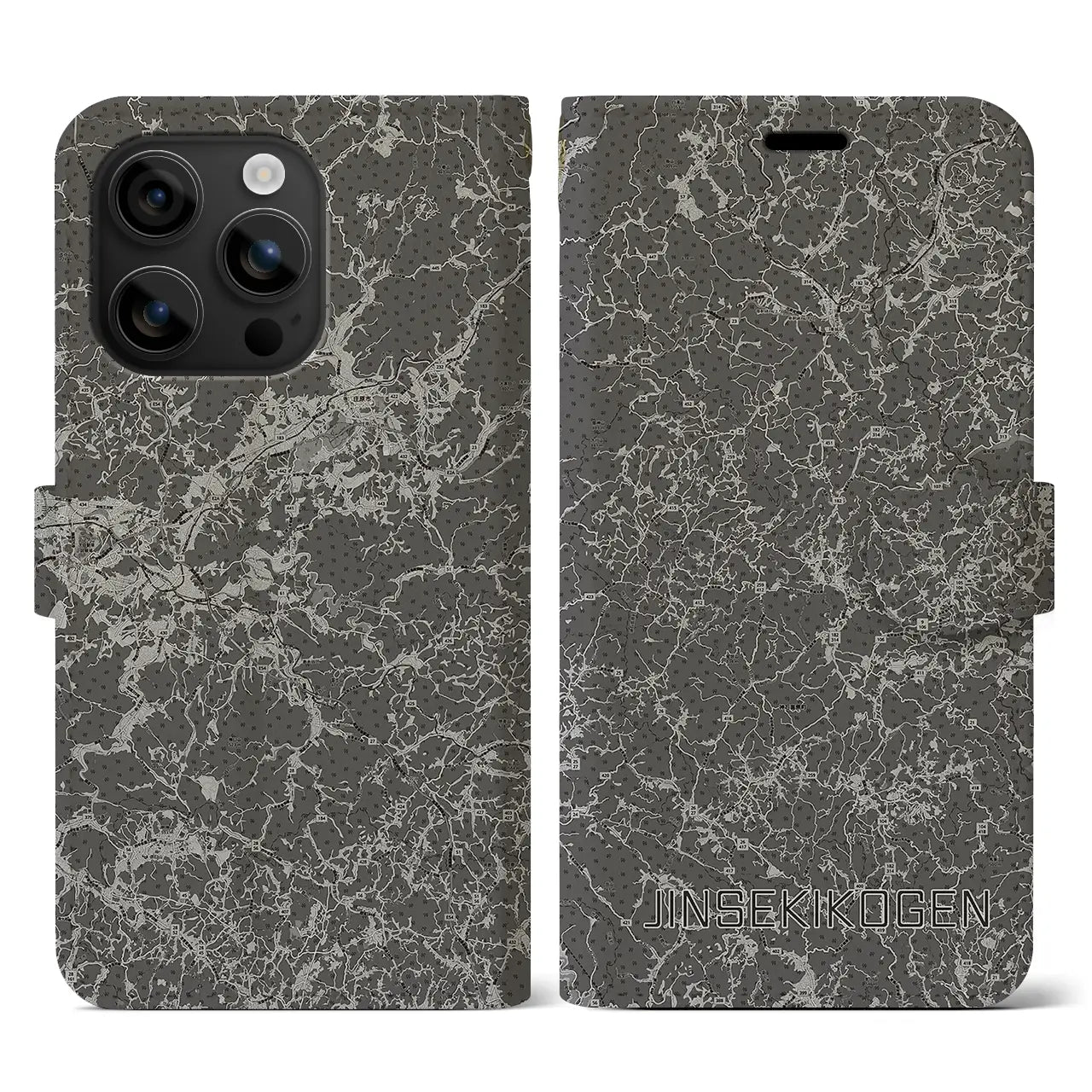 【神石高原(広島県)】地図柄iPhoneケース(手帳タイプ)モノトーン・iPhone 16 用