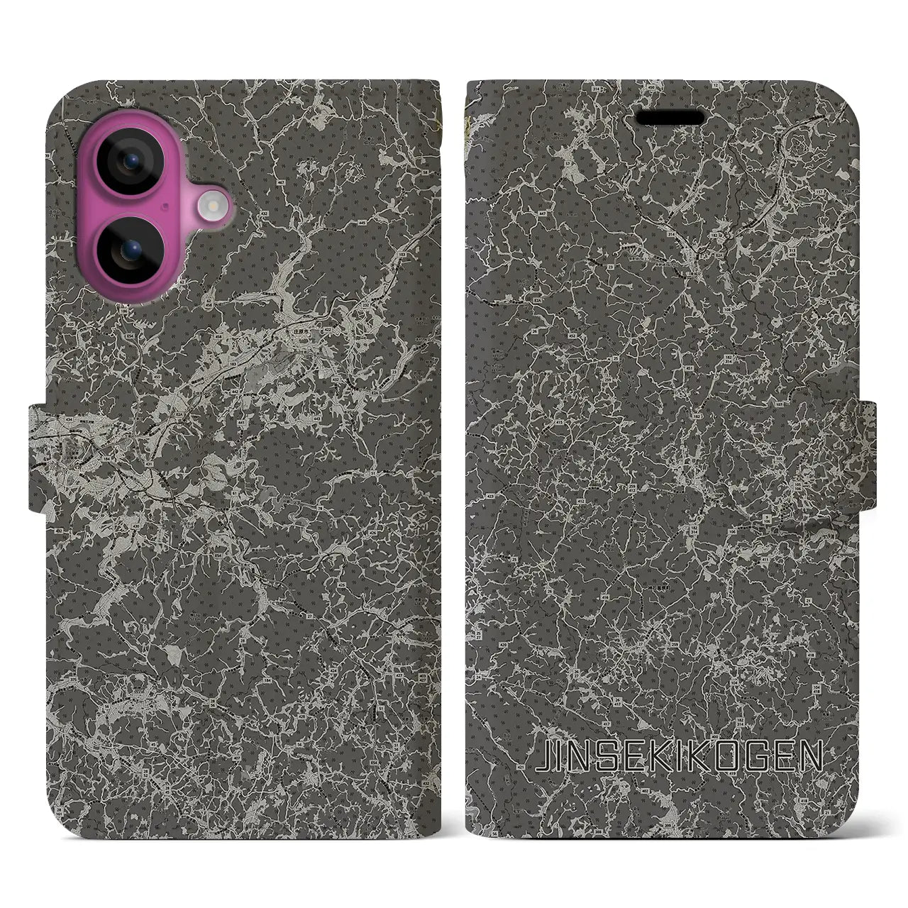 【神石高原(広島県)】地図柄iPhoneケース(手帳タイプ)モノトーン・iPhone 16 Pro 用