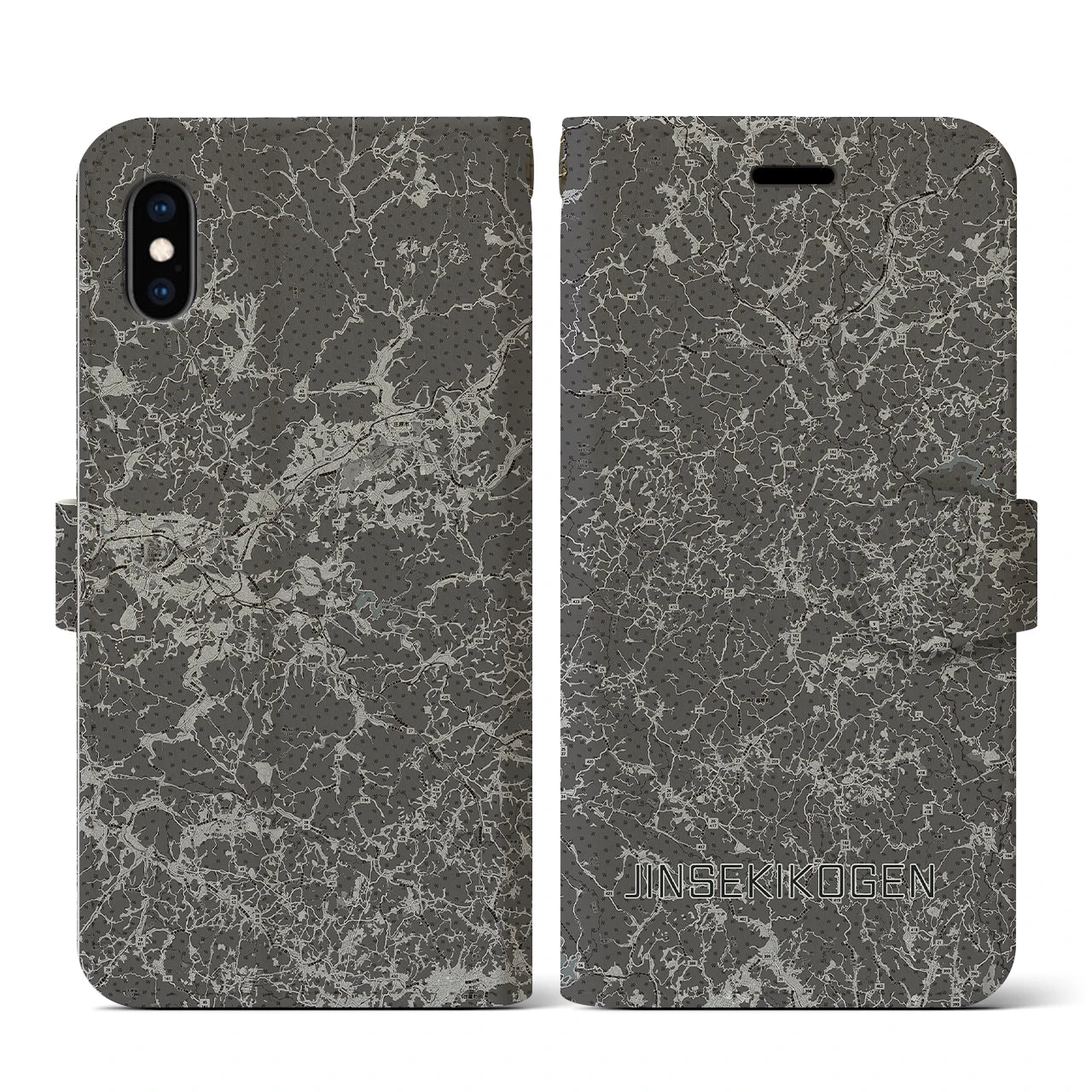 【神石高原(広島県)】地図柄iPhoneケース(手帳タイプ)モノトーン・iPhone XS / X 用