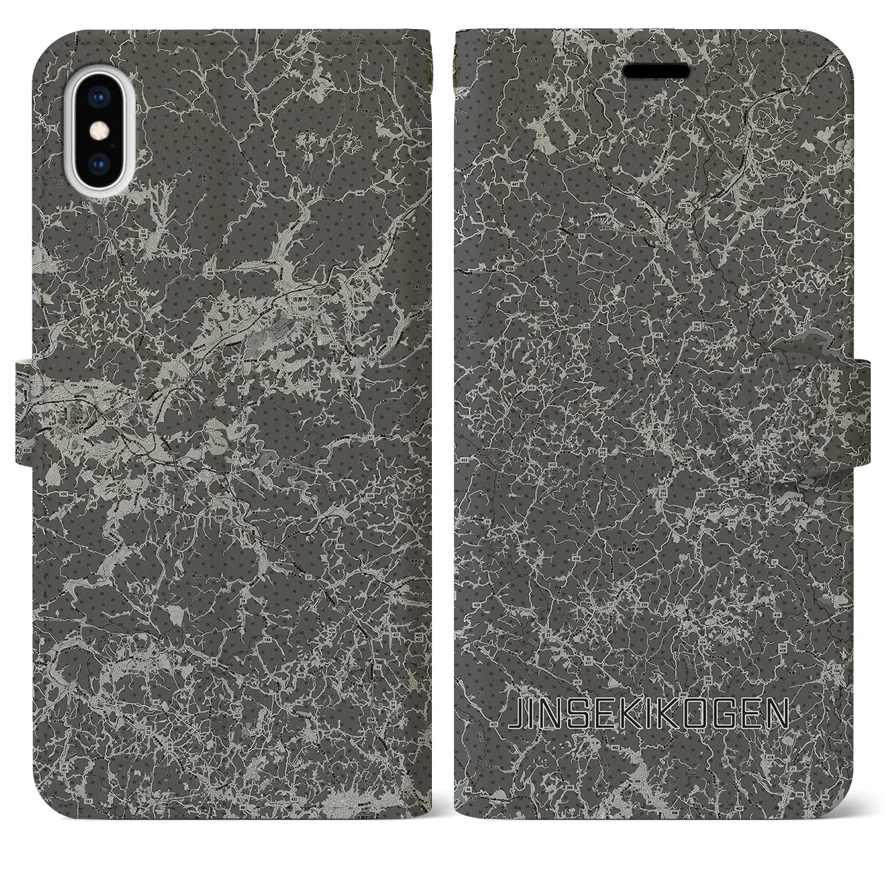 【神石高原(広島県)】地図柄iPhoneケース(手帳タイプ)モノトーン・iPhone XS Max 用