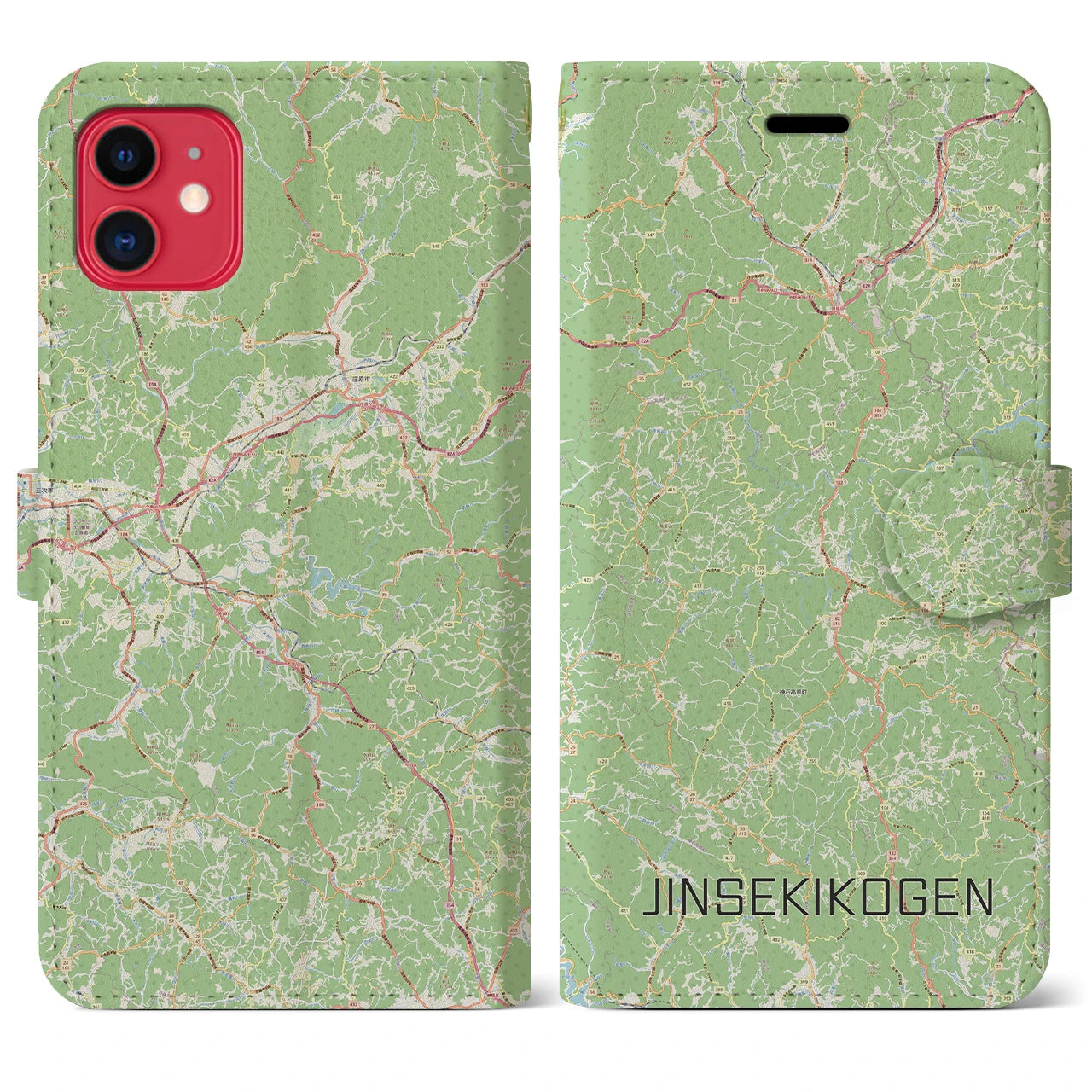 【神石高原(広島県)】地図柄iPhoneケース(手帳タイプ)ナチュラル・iPhone 11 用