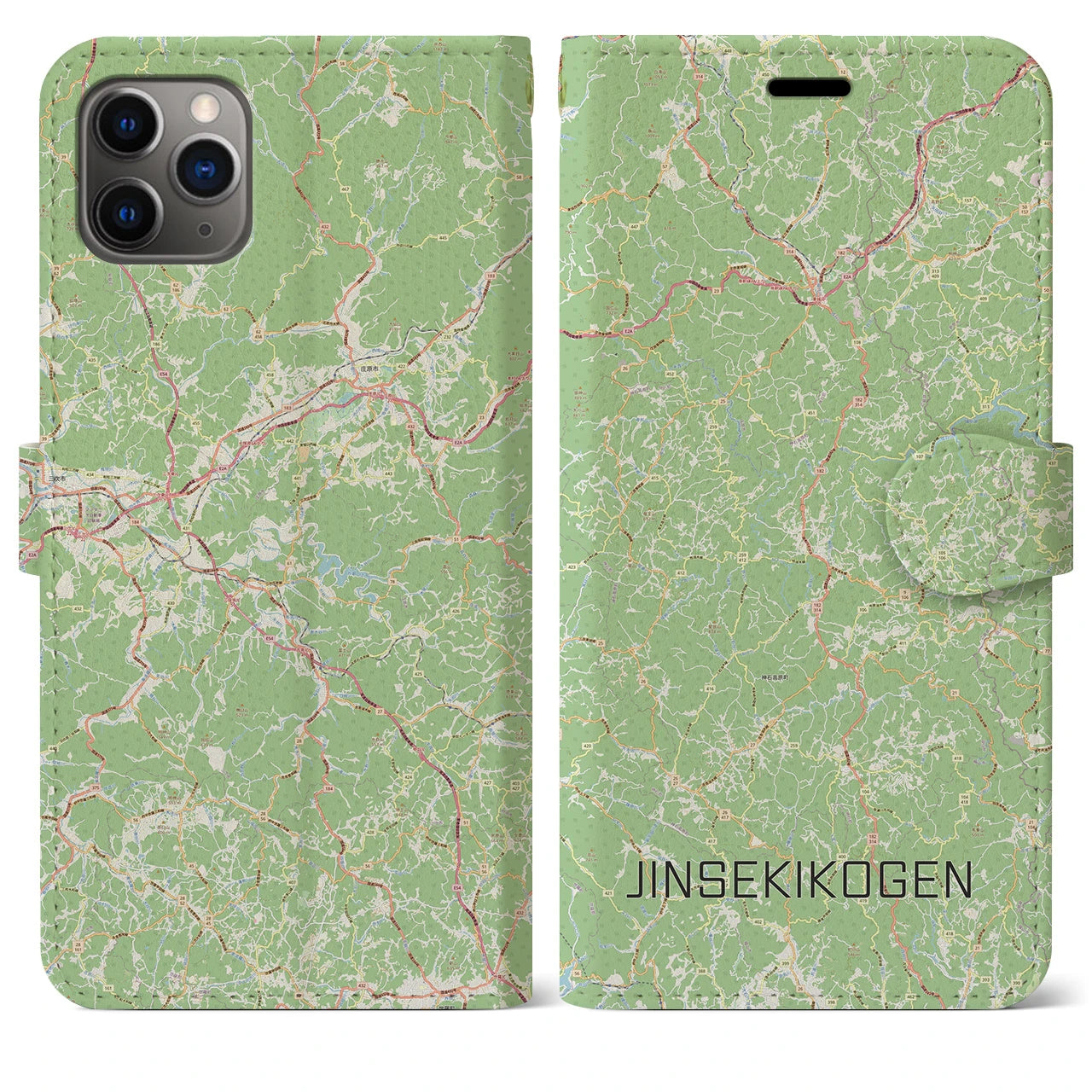【神石高原(広島県)】地図柄iPhoneケース(手帳タイプ)ナチュラル・iPhone 11 Pro Max 用