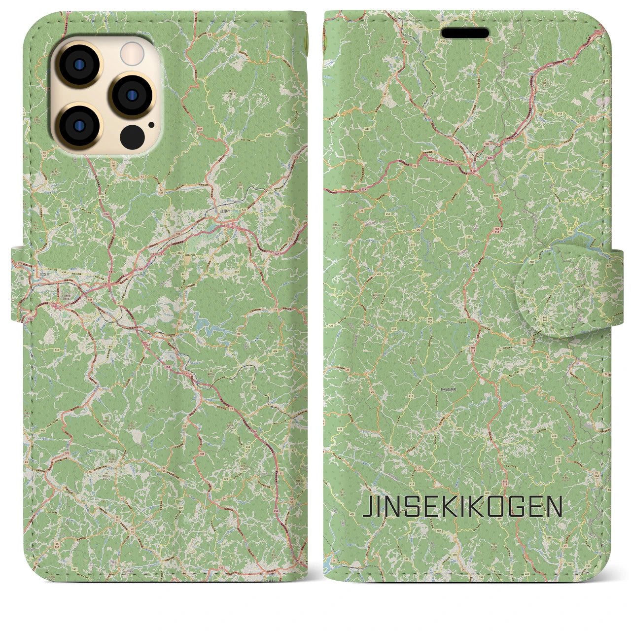 【神石高原(広島県)】地図柄iPhoneケース(手帳タイプ)ナチュラル・iPhone 12 Pro Max 用