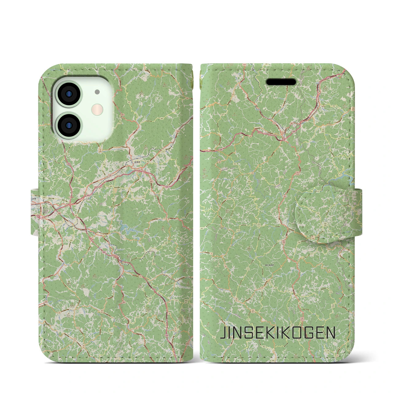 【神石高原(広島県)】地図柄iPhoneケース(手帳タイプ)ナチュラル・iPhone 12 mini 用