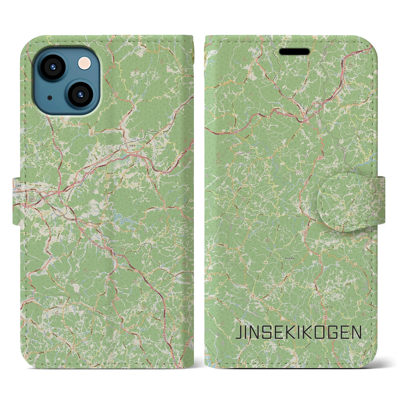 【神石高原(広島県)】地図柄iPhoneケース(手帳タイプ)ナチュラル・iPhone 13 用