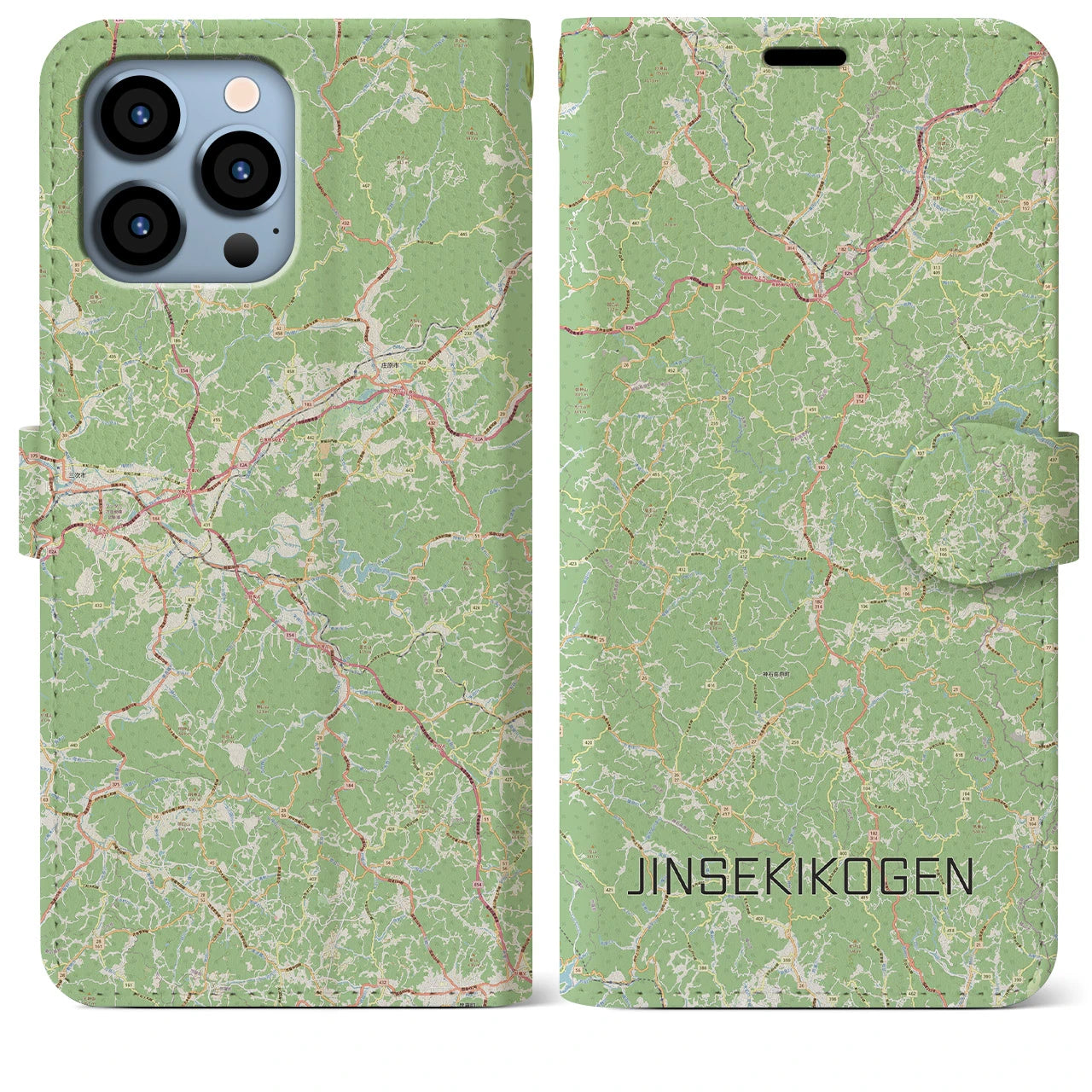 【神石高原(広島県)】地図柄iPhoneケース(手帳タイプ)ナチュラル・iPhone 13 Pro Max 用