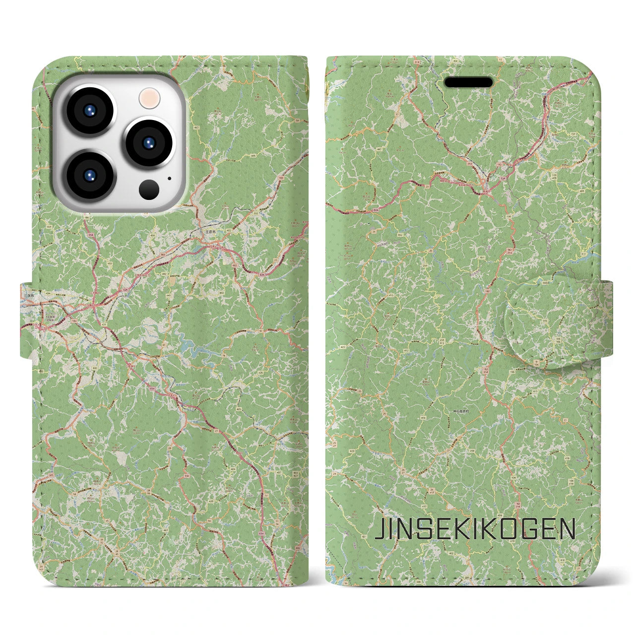 【神石高原(広島県)】地図柄iPhoneケース(手帳タイプ)ナチュラル・iPhone 13 Pro 用