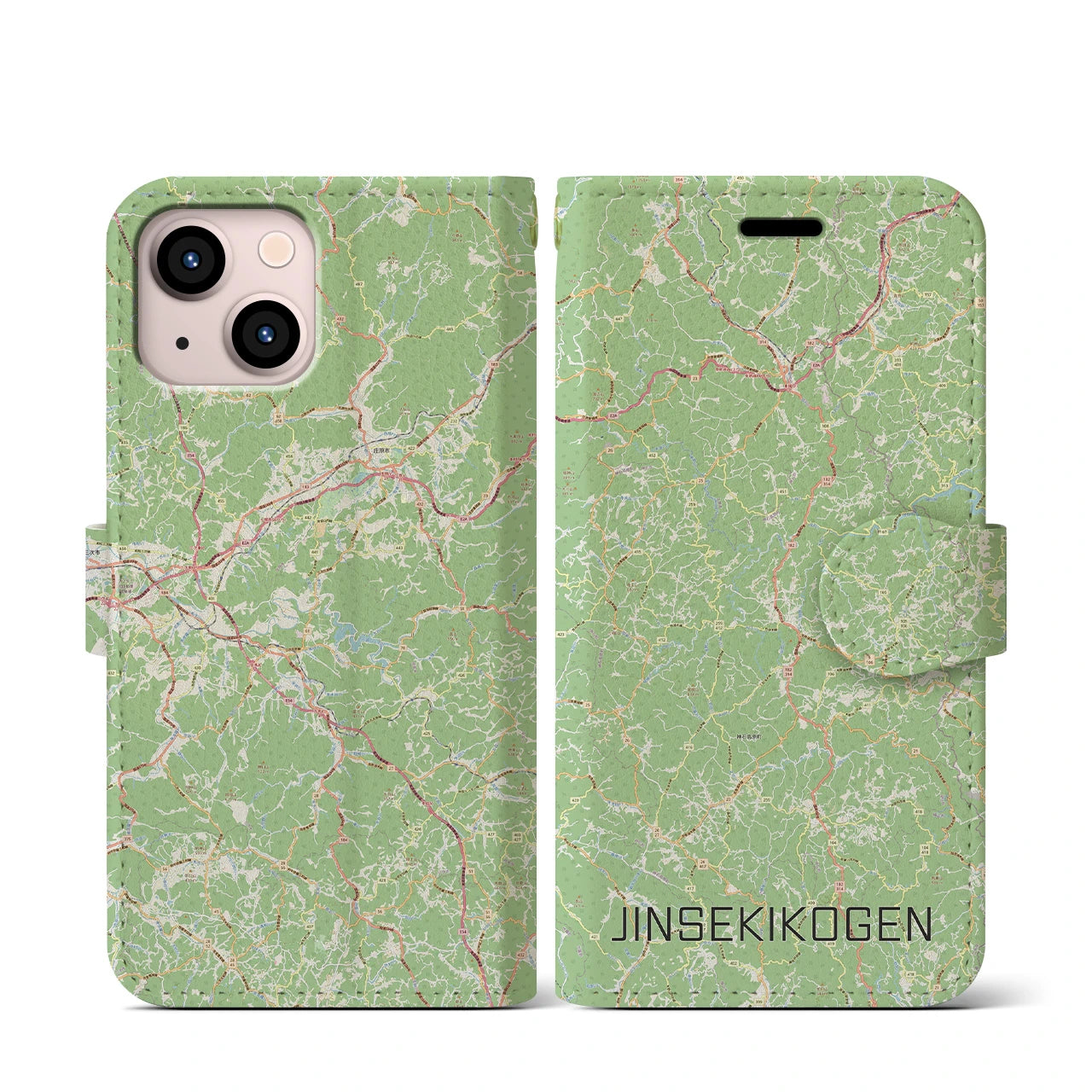 【神石高原(広島県)】地図柄iPhoneケース(手帳タイプ)ナチュラル・iPhone 13 mini 用
