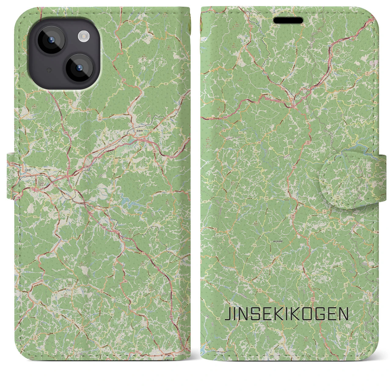 【神石高原(広島県)】地図柄iPhoneケース(手帳タイプ)ナチュラル・iPhone 14 Plus 用