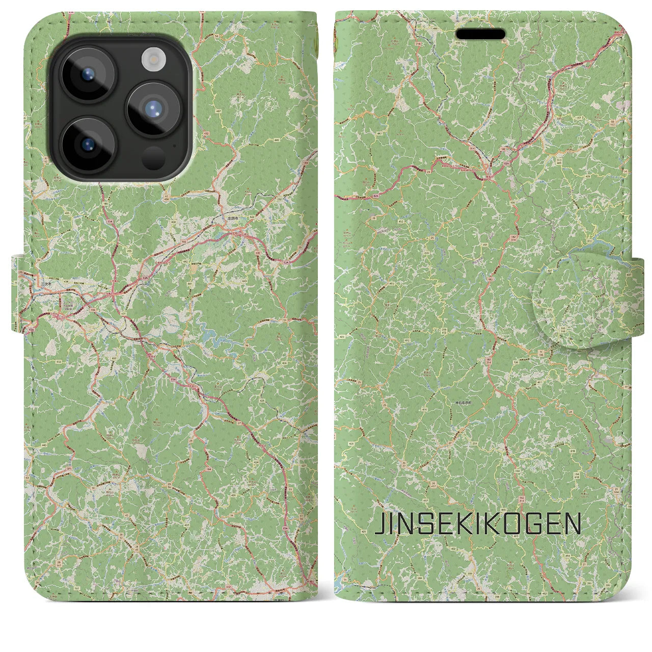 【神石高原(広島県)】地図柄iPhoneケース(手帳タイプ)ナチュラル・iPhone 15 Pro Max 用