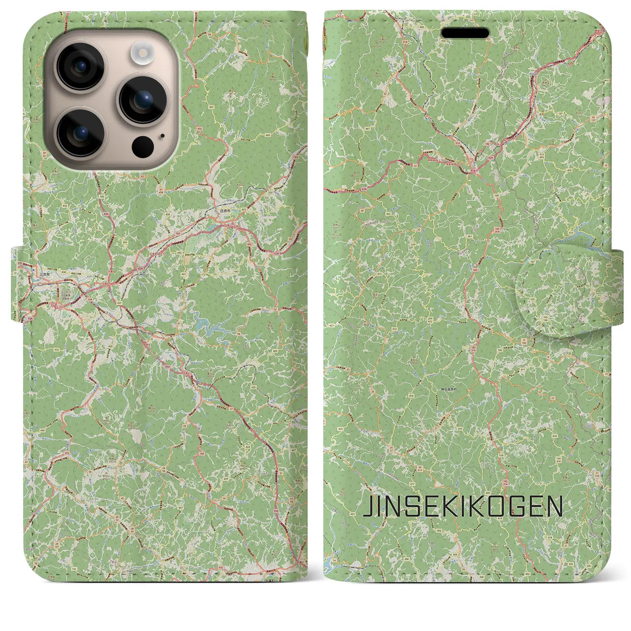 【神石高原(広島県)】地図柄iPhoneケース(手帳タイプ)ナチュラル・iPhone 16 Plus 用