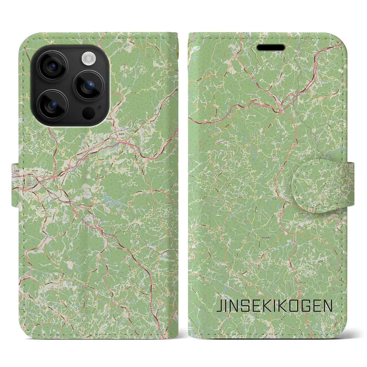 【神石高原(広島県)】地図柄iPhoneケース(手帳タイプ)ナチュラル・iPhone 16 用