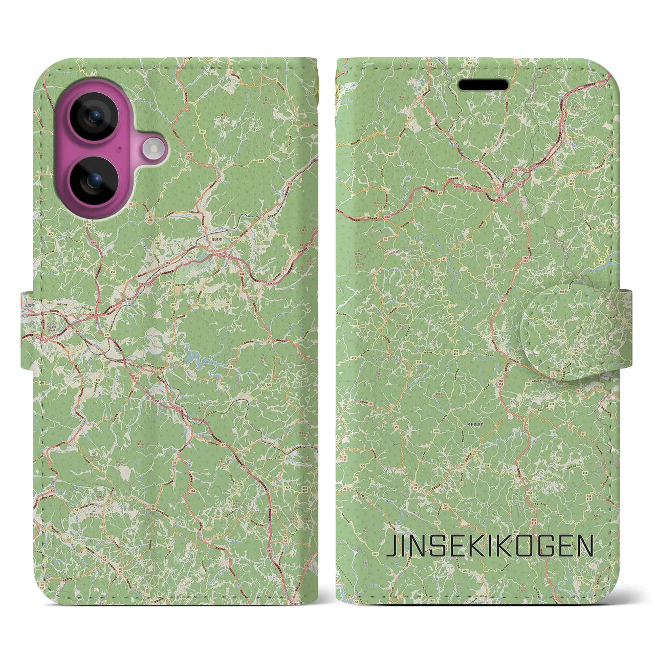 【神石高原(広島県)】地図柄iPhoneケース(手帳タイプ)ナチュラル・iPhone 16 Pro 用