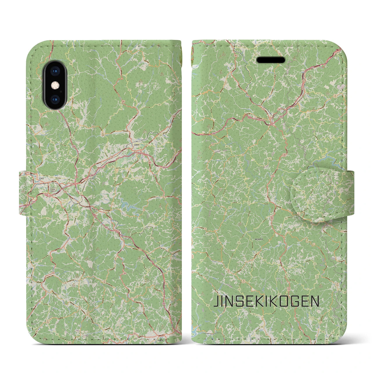【神石高原(広島県)】地図柄iPhoneケース(手帳タイプ)ナチュラル・iPhone XS / X 用