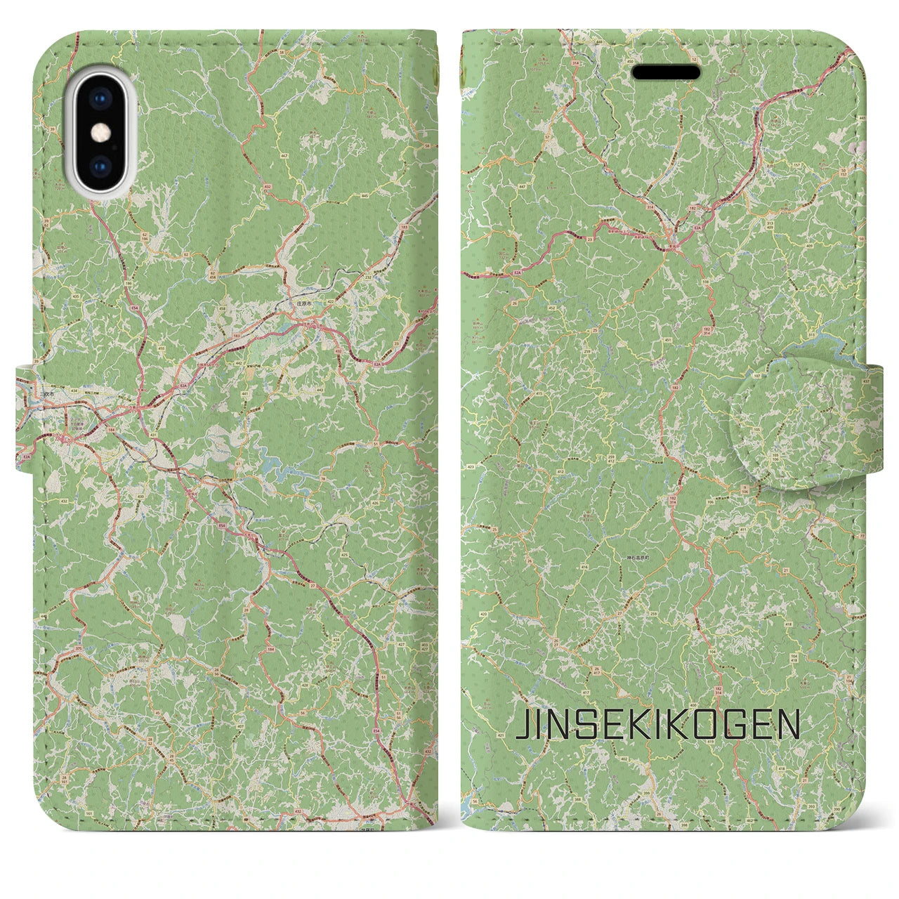 【神石高原(広島県)】地図柄iPhoneケース(手帳タイプ)ナチュラル・iPhone XS Max 用
