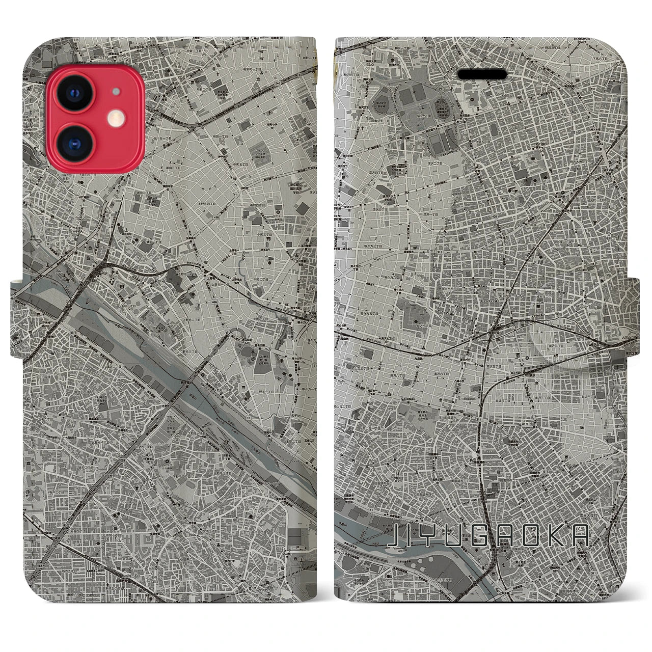 【自由が丘(東京都)】地図柄iPhoneケース(手帳タイプ)モノトーン・iPhone 11 用