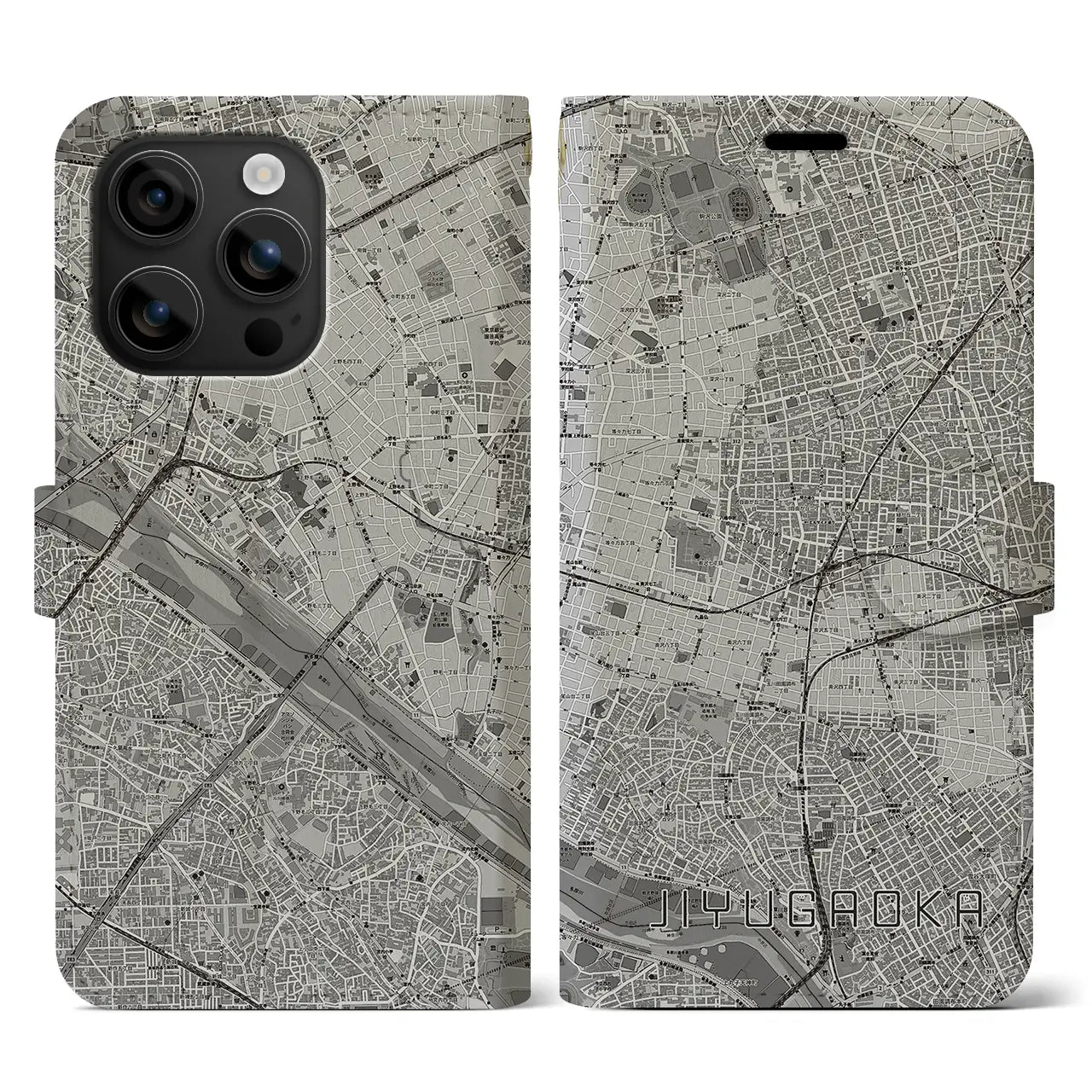 【自由が丘(東京都)】地図柄iPhoneケース(手帳タイプ)モノトーン・iPhone 16 用