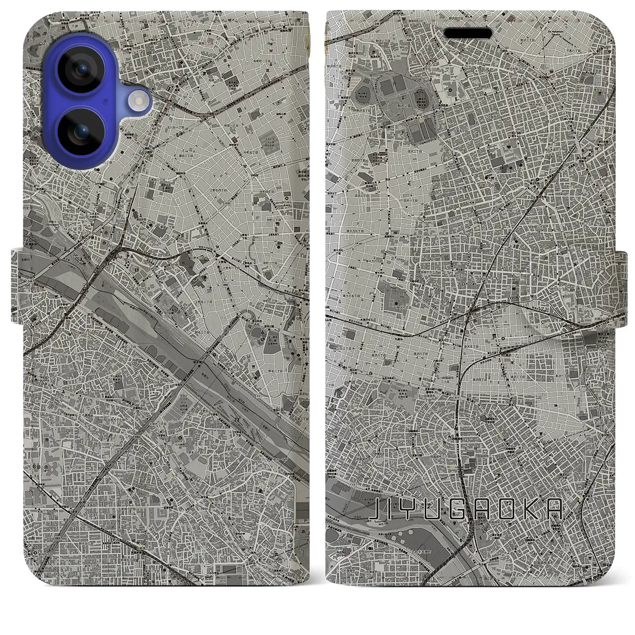 【自由が丘(東京都)】地図柄iPhoneケース(手帳タイプ)モノトーン・iPhone 16 Pro Max 用