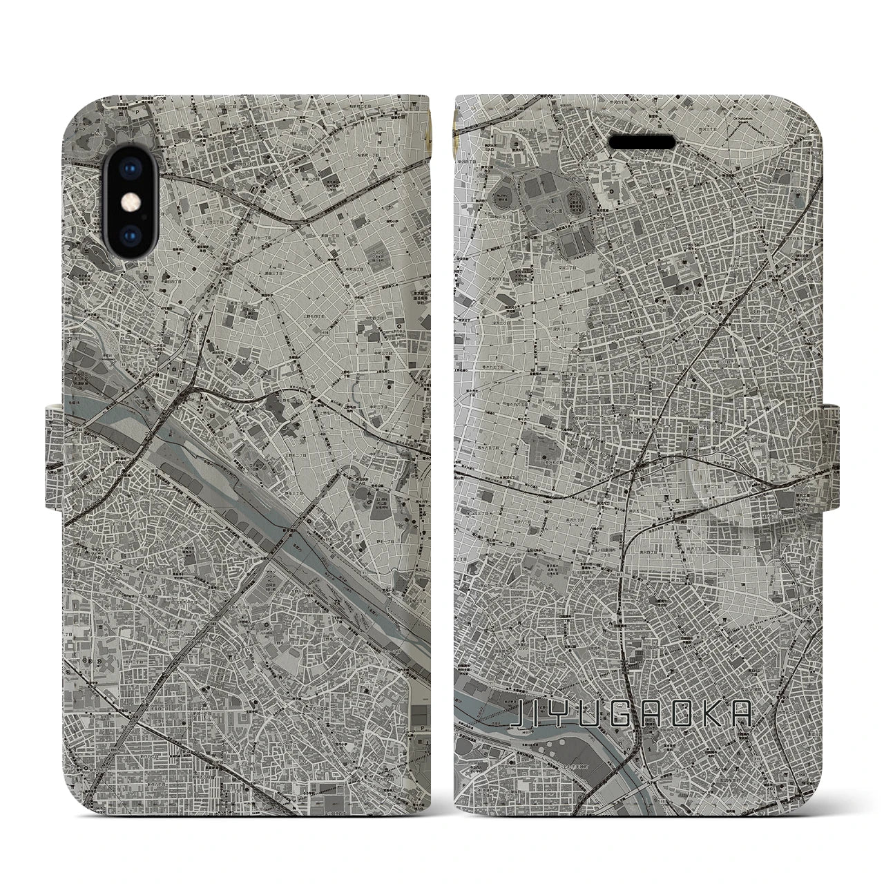 【自由が丘(東京都)】地図柄iPhoneケース(手帳タイプ)モノトーン・iPhone XS / X 用