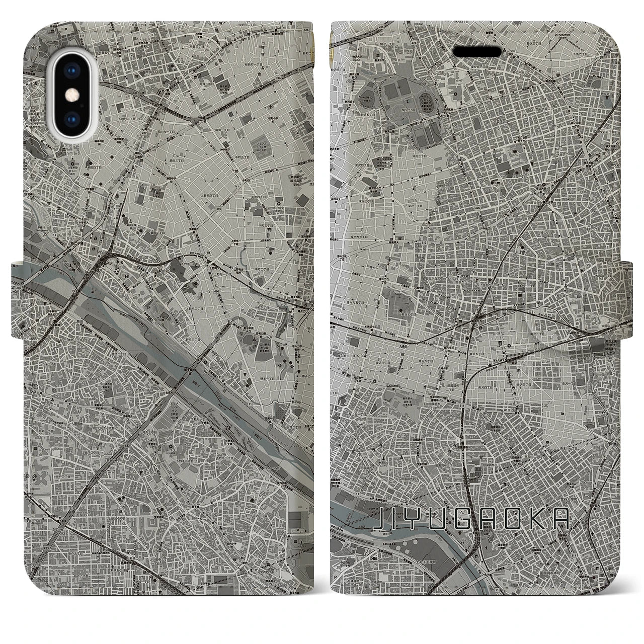 【自由が丘(東京都)】地図柄iPhoneケース(手帳タイプ)モノトーン・iPhone XS Max 用