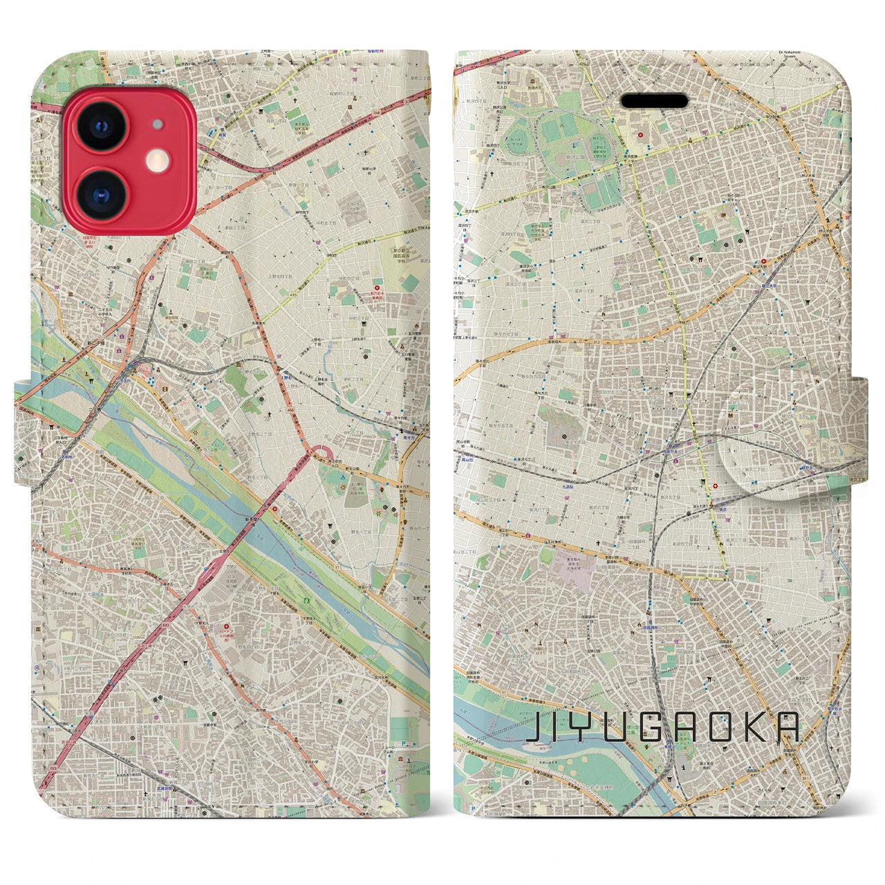 【自由が丘(東京都)】地図柄iPhoneケース(手帳タイプ)ナチュラル・iPhone 11 用