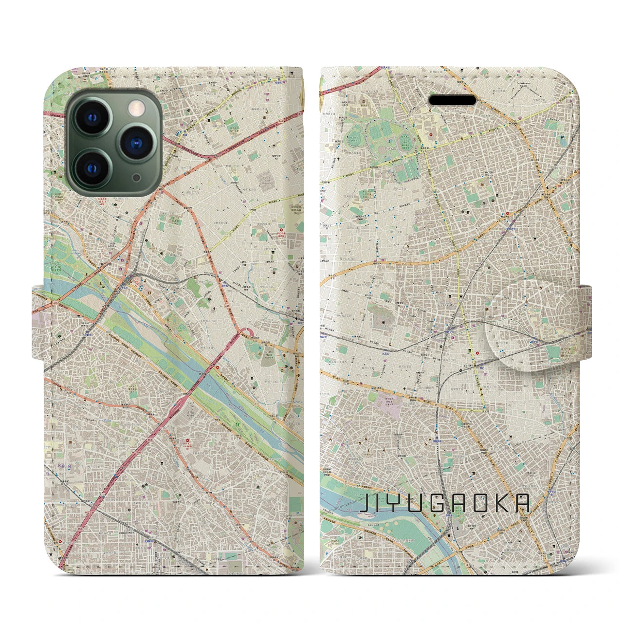 【自由が丘(東京都)】地図柄iPhoneケース(手帳タイプ)ナチュラル・iPhone 11 Pro 用
