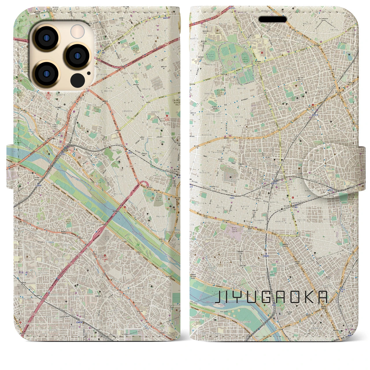 【自由が丘(東京都)】地図柄iPhoneケース(手帳タイプ)ナチュラル・iPhone 12 Pro Max 用