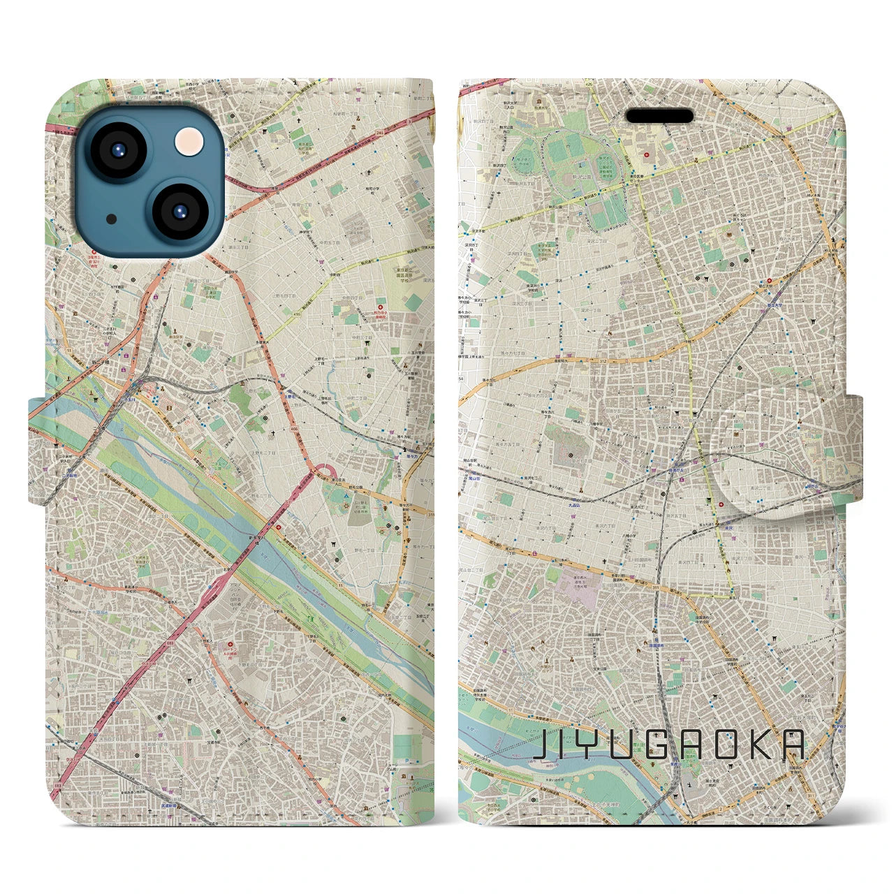 【自由が丘(東京都)】地図柄iPhoneケース(手帳タイプ)ナチュラル・iPhone 13 用