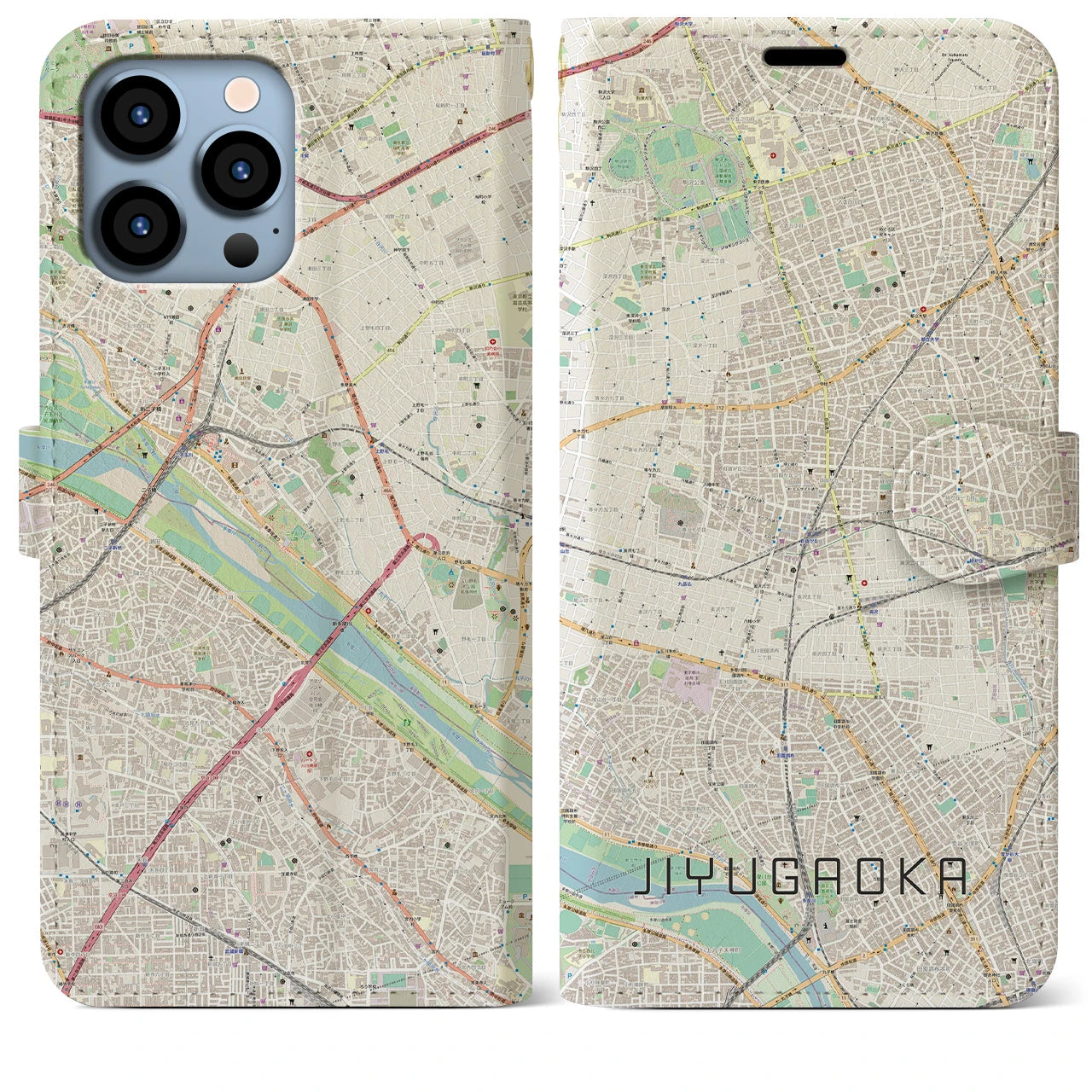 【自由が丘(東京都)】地図柄iPhoneケース(手帳タイプ)ナチュラル・iPhone 13 Pro Max 用