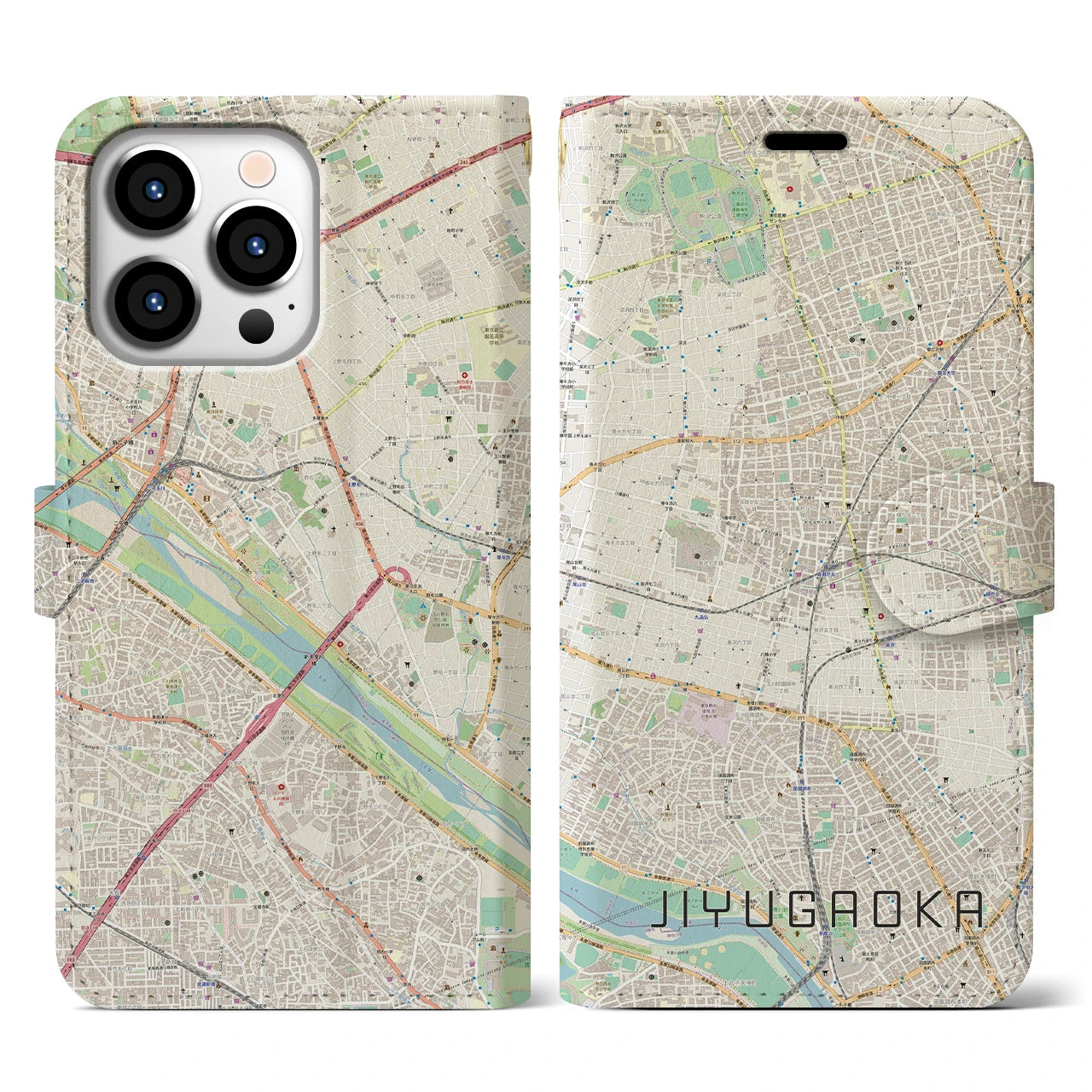 【自由が丘(東京都)】地図柄iPhoneケース(手帳タイプ)ナチュラル・iPhone 13 Pro 用