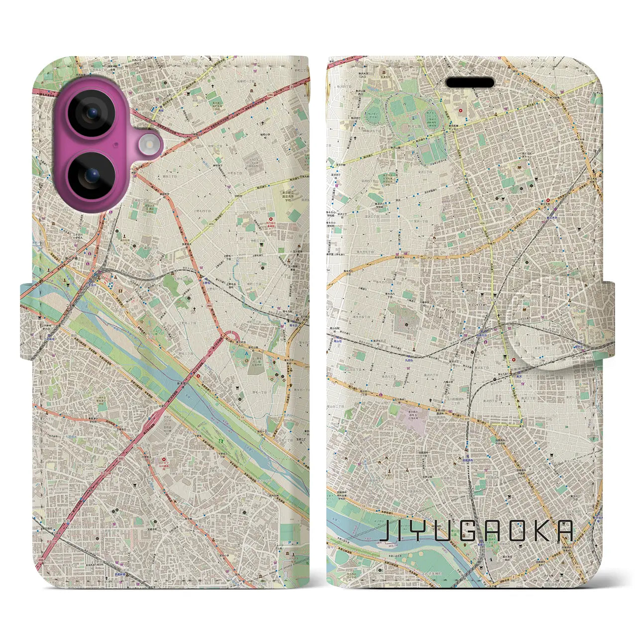 【自由が丘(東京都)】地図柄iPhoneケース(手帳タイプ)ナチュラル・iPhone 16 Pro 用