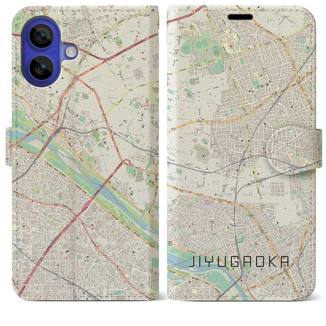 【自由が丘(東京都)】地図柄iPhoneケース(手帳タイプ)ナチュラル・iPhone 16 Pro Max 用