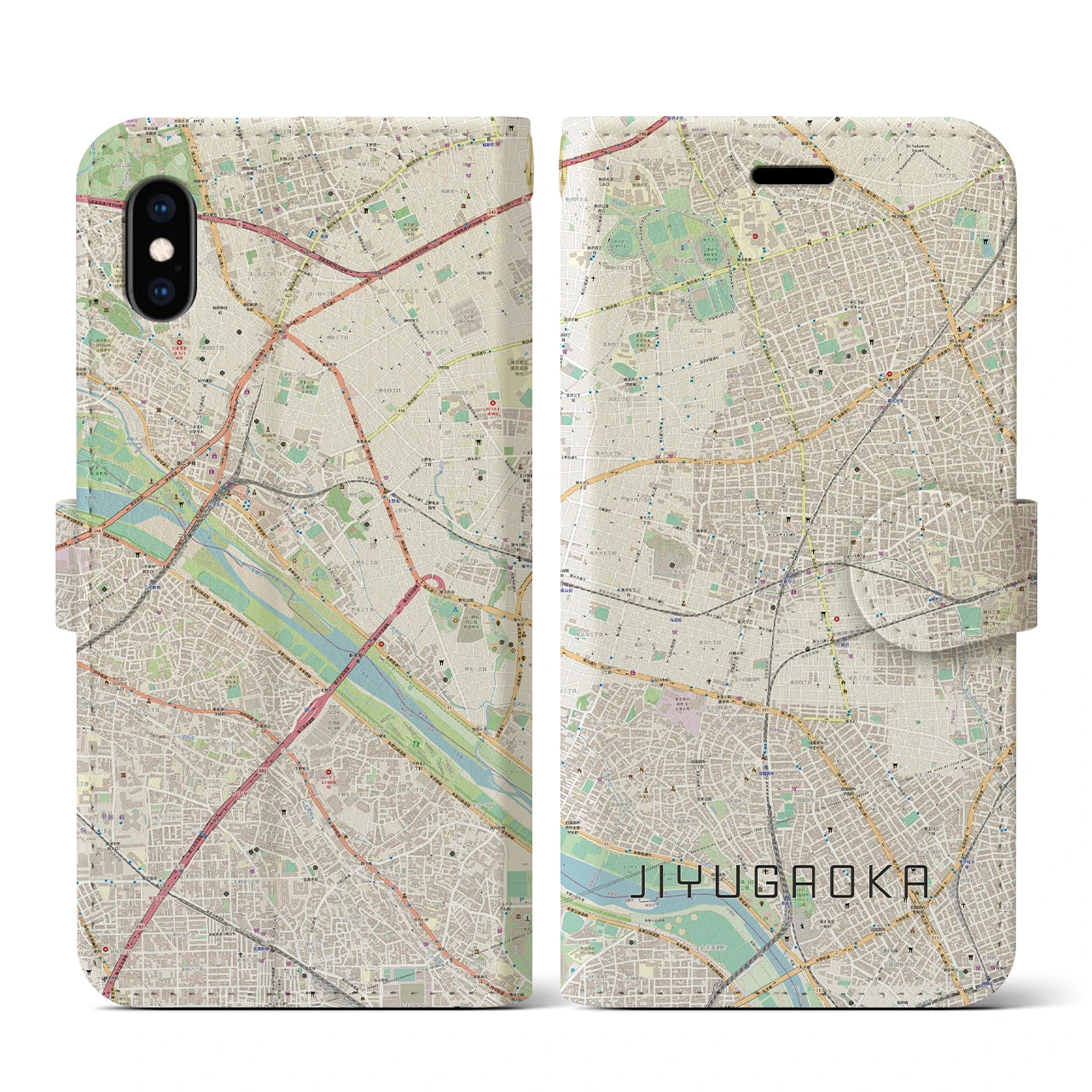 【自由が丘(東京都)】地図柄iPhoneケース(手帳タイプ)ナチュラル・iPhone XS / X 用