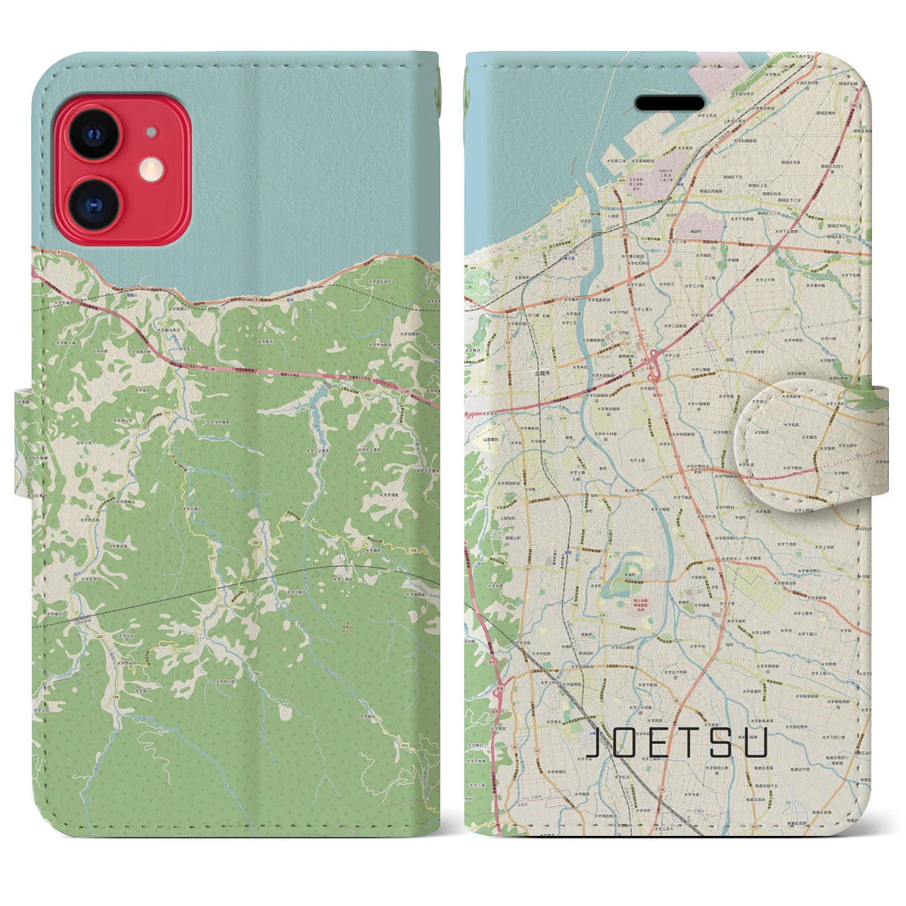 【上越(新潟県)】地図柄iPhoneケース(手帳タイプ)ナチュラル・iPhone 11 用
